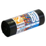 Prügikott 60L (600x850mm) HDPE 12mic must 25tk rullis