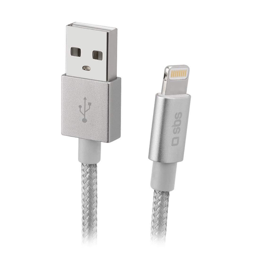 sm__k_1_tecableusbip589bs-6 SBS Silver Metal Braided, USB-A - Lightning, hõbe - Kaabel - Image 1