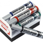 Tahvlimarkerite komplekt hoidja ja kustutajaga PENTEL Maxiflo M 4 värvi