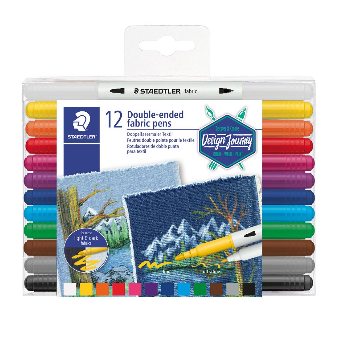 Tekstiilimarkerite komplekt STAEDTLER 3190 kahe otsaga 12 värvi - Pilt 1
