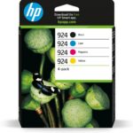 HP 924 CMYK 4-Pack (6C3Z1NE) Ink Cartridge Multipack, BK/C/M/Y