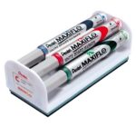 Tahvlimarkerite komplekt hoidja ja kustutajaga PENTEL Maxiflo S 4 värvi