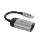 Verbatim 49146 USB-C to Gigabit Ethernet Adapter, USB 3.1 GEN 1, Gigabit Ethernet, Grey/Black