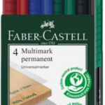 Permanentne marker FABER-CASTELL Multimark 1513 F/0,6mm kustukummiga 4 värvi komplekt