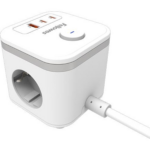 Pikendusjuhe FELLOWES Ampra 3-pesa, 1 x USB-A ja 2 x USB-C, lülitiga valge